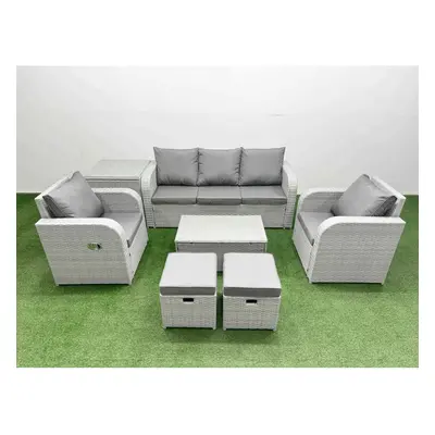 Fimous PE Rattan Garden Furniture Set Reclining Chair Sofa Lounge Sofa Set Oblong Coffee Table S