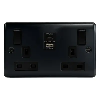 2G 13A Switched Socket USB + TYPE C Matt Black