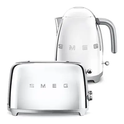 Smeg TSF01SSUK KLF03SSUK | 50's Retro Style Aesthetic | Slice Toaster and Kettle Set in Chrome /