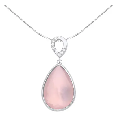 Jewelco London Ladies Rhodium Plated Sterling Silver Pink Pear CZ Pink Rose Quartz Avocado Halo 