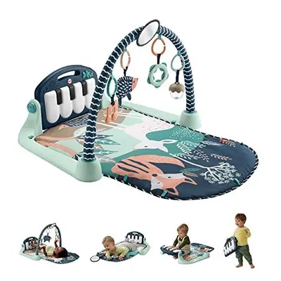 Baby Gym Newborn Playmat with Kick & Play Piano Musical Toy and Tummy-Time Toys, Navy Fawn [Amaz