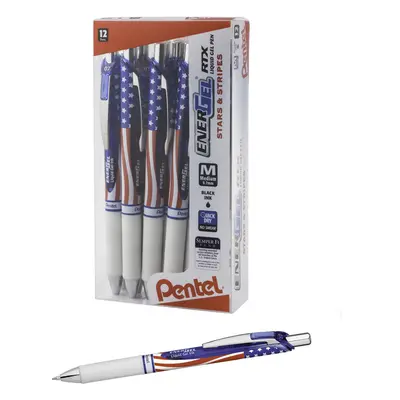 Pentel EnerGel RTX Retractable Liquid Gel Pen (0.7mm) Medium Line Metal Tip Flag Barrel Black In