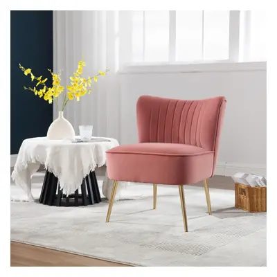 (Pink) Modern Accent Chair Armless Stylish Velvet Plush