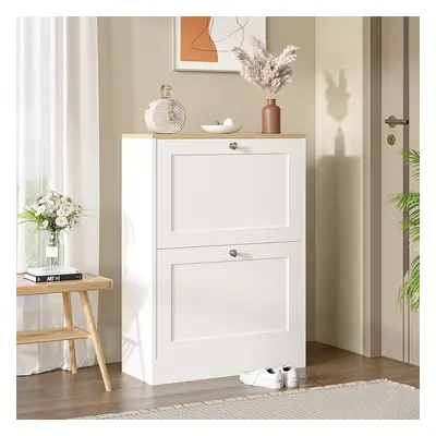 White Drawer Flip Down/Pull Out Wooden Shoe Cabinet Hallway Storage