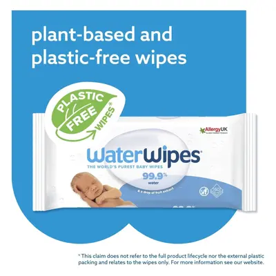 WaterWipes Plastic Free Original Baby Wipes, 99.9 Water Based Wipes, Unscented for Sensitive Ski