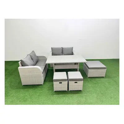 Fimous Seater Outdoor Love Sofa Set Rattan Garden Furniture Set with Rectangular Dining Table Fo