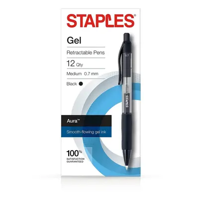 STAPLES Aura Gel Retractable Pens 0.7Mm Black 12Pk (29195)