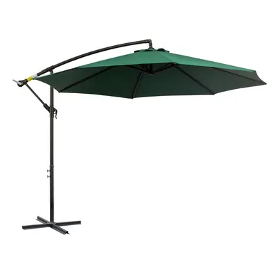 Outsunny 3m Garden Banana Parasol Cantilever Umbrella w/Crank& Base, Dark Green