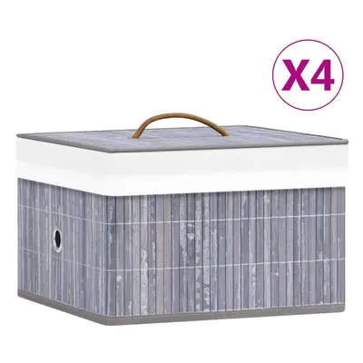 vidaXL 4x Bamboo Storage Boxes Grey Shelf Basket Chest Household Organisation