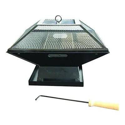 Redwood BB-CH713 Square Fire Pit with BBQ Grill, Black