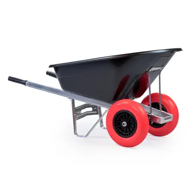 (Black Barrow with Black and Red Tyres) 160L Heavy Duty Twin Wheel Wheelbarrow Garden/Stable