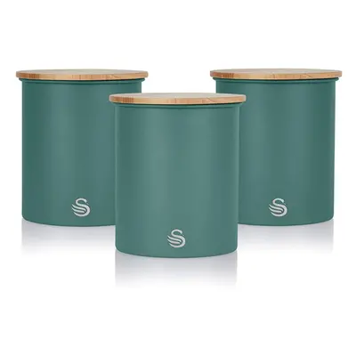 Nordic Scandi Storage Tea Coffee Sugar Canisters Pine Green Steel Bamboo Lid