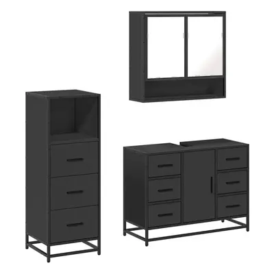 (black) vidaXL Piece Bathroom Furniture Set Sonoma Oak Engineered Wood