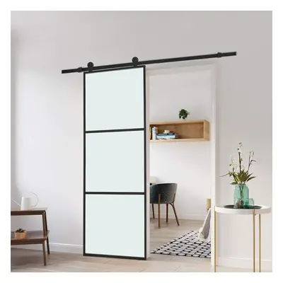 (3*Clear Glass Panels) Glass Black Barn Door with Sliding Hardware Kit