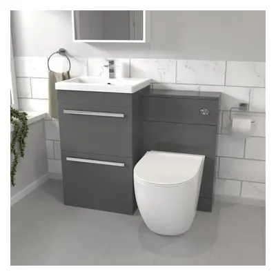 Nes Home Steel Grey Basin Vanity Cabinet WC Unit & Back To Wall Toilet