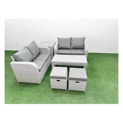 Fimous Seater Outdoor Love Sofa Set Rattan Garden Furniture Set with Oblong Coffee Table Small S