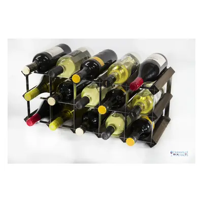 Classic bottle dark oak stained wood and galvanised metal wine rack ready assembled