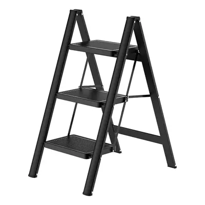 (Black Step Ladder Folding Carbon Steel Stool) Black Metal Step Ladder Folding Carbon Steel Stoo