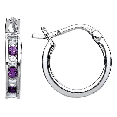 Jewelco London Ladies Sterling Silver Purple Cubic Zirconia Channel Set Eternity Hoop Earrings 1