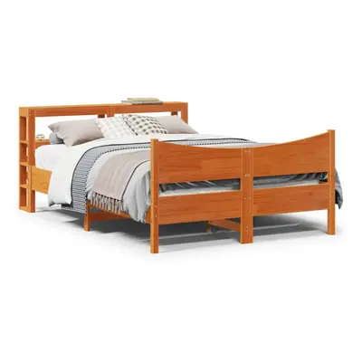 vidaXL Bed Frame with Headboard Wax Brown 135x190 cm Double Solid Wood Pine