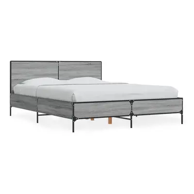 (grey sonoma, x cm) vidaXL Bed Frame Home Bed Base Smoked Oak 140x190 cm Engineered Wood and Met