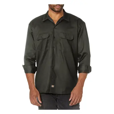 Dickies mens Long-sleeve work utility button down shirts Olive green