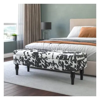 Velvet Storage Bench Cow Print Upholster Storage Footstool