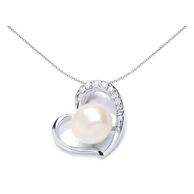 Jewelco London Ladies Sterling Silver Cubic Zirconia & Freshwater Cultured Pearl Full Moon Love 