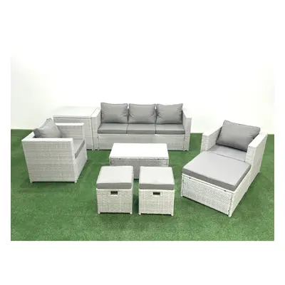 Fimous Rattan Garden Outdoor Furniture Sofa Set with Rectangular Coffee Table Chairs Footstools 