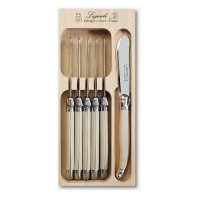 (Ivory) Laguiole Piece Butter Knife Set in Wooden Tray