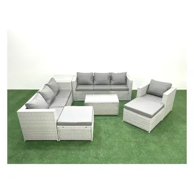 Fimous Wicker PE Rattan Sofa Garden Furniture Set with Armchair Oblong Coffee Table Big Footstoo