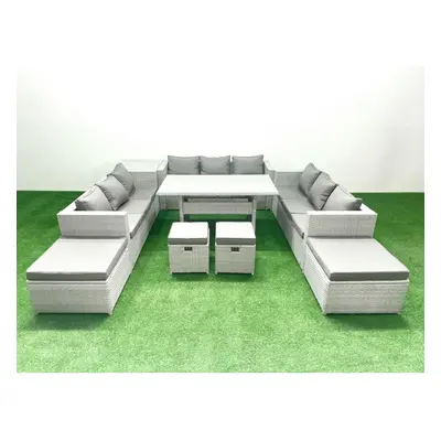 Fimous Rattan Garden Furniture Dining Set Seater Lounge Sofa Dining Table Set with Footstools Si