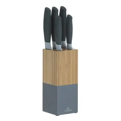 Horizon Block Set | Kitchen Knives & Bamboo Knife Holder with a Year Guarantee | Grey, 6, Stainl