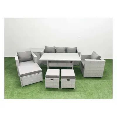 Fimous Garden Dining Set Outdoor Rattan Furniture Set with Sofa Dining Table Chairs Footstools S