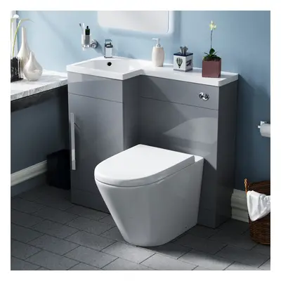 Revune | 900mm LH BTW Toilet, WC Unit & Resin Basin Grey-Flat Pack