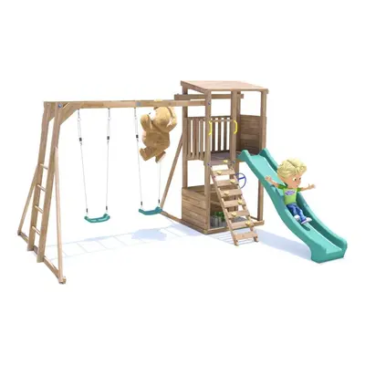 Climbing Frame - SquirrelFort Monkey Bars Double Swing Green Slide