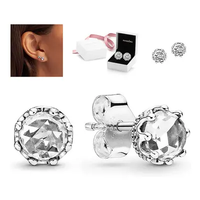 Genuine Pandora Clear Sparkling Crown Stud Earring Sterling Silver