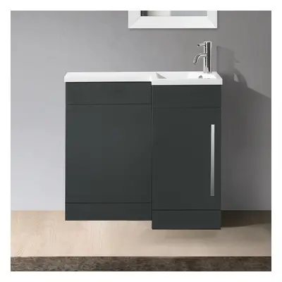 Velanil 900mm Shape RH Bathroom Basin Flat Pack Vanity & WC Unit Grey