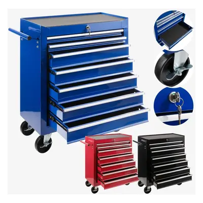 AREBOS 7-Drawer Tool Cabinet Garage Tool Chest with Wheels Workshop Tool Storage Lockable Blue