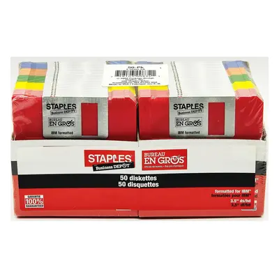 Staples 50/Pack 3.5 in. 1.44MB Multi-Colored Floppy Diskettes PC/IBM Formatted