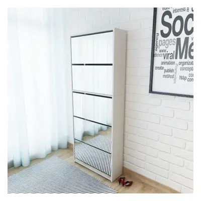 vidaXL Shoe Cabinet 5-Layer Mirror White 63x17x169.5cm Storage Rack Organiser