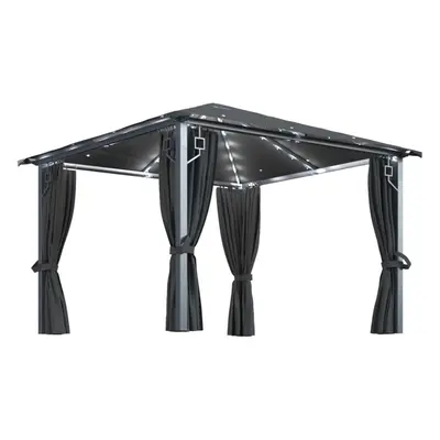 vidaXL Gazebo with Curtain&LED String Lights 300x300 cm Anthracite Aluminium