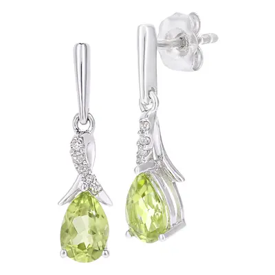 Jewelco London 9ct White Gold Round 5pts Diamond Pear 0.94ct Peridot Kiss Crossover Drop Earring