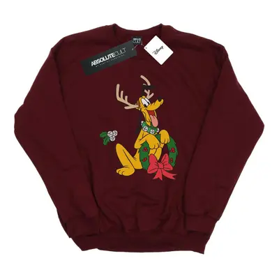 (M, Burgundy) Disney Mens Pluto Christmas Reindeer Sweatshirt