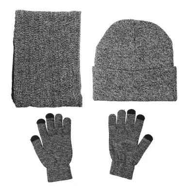 (Hemp Grey) IN Winter Beanie Hat Knitted Scarf Set Cap+Touch Screen Ski Thick Gloves