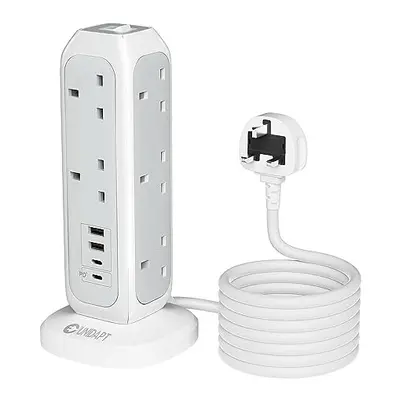 Tower Extension Lead with USB Slots, Unidapt PD 20W USB C Fast Charger(5V/3A), Way Plug Extensio