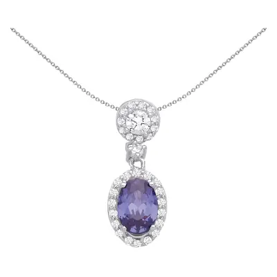 Jewelco London Ladies Rhodium Plated Sterling Silver Lilac Oval CZ Double Halo Cluster Raindrop 