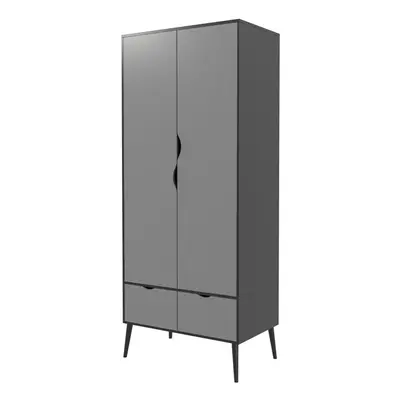 (Black Grey) Door Drawer Wardrobe with Scandi Legs Cupboard Hanging Rail 180cm