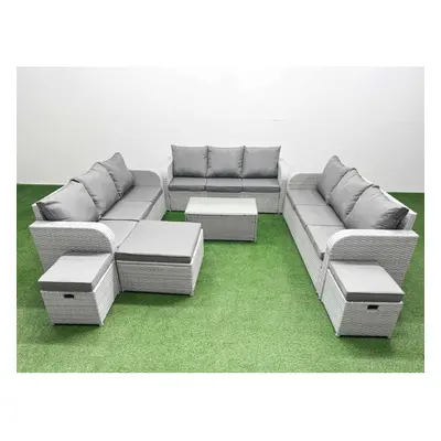 Fimous PE Rattan Lounge Sofa Set Seater Outdoor Garden Furniture Set with Rectangular Coffee Tab