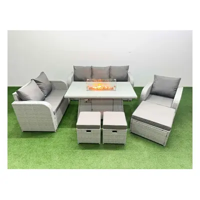 Fimous Patio PE Wicker Seater Outdoor Rattan Furniture Sofa Sets with Firepit Dining Table Loves